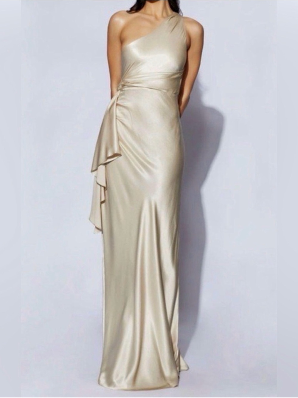 NWT MESHKI Calliope One Shoulder Maxi Dress Champagne XS